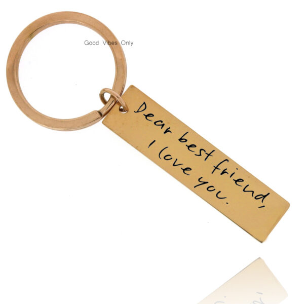 sleutelhanger met handgeschreven tekst rose goud