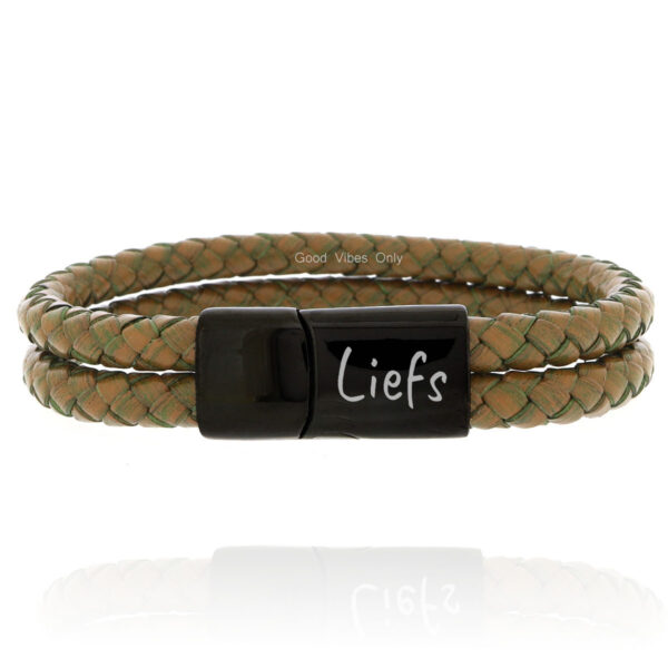 gevlochten leer heren armband graveren met tekst