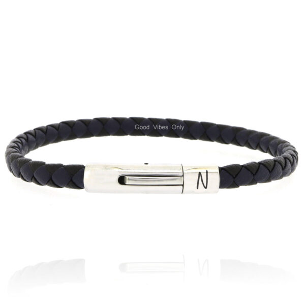initiaal mannen armband zwarte leer graveren