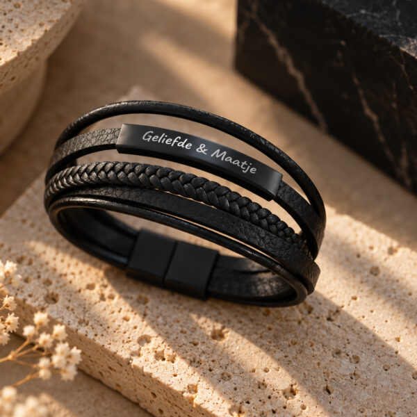 vegan leer armband heren graveren online kopen