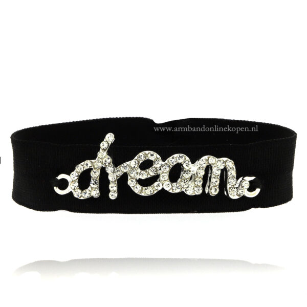 dream zwarte armbandje met glimmende steentjes