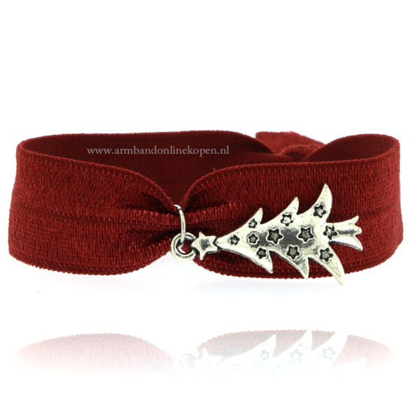 kerstboom armbandje bordeaux zilver